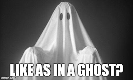 Ghost | LIKE AS IN A GHOST? | image tagged in ghost | made w/ Imgflip meme maker