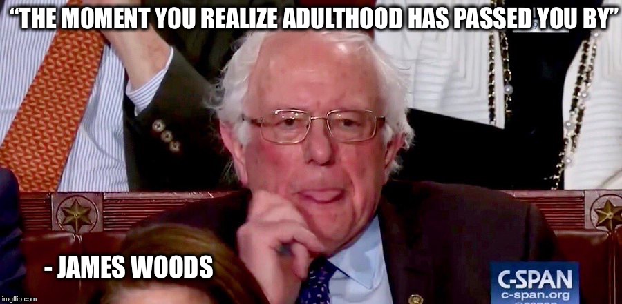 “THE MOMENT YOU REALIZE ADULTHOOD HAS PASSED YOU BY” - JAMES WOODS | made w/ Imgflip meme maker