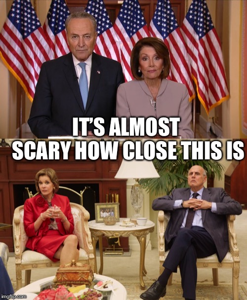 Anytime I see chuck and Nancy, I think of the bluth family. Idk why but Nancy always looks likes she’s cut or a few in | IT’S ALMOST SCARY HOW CLOSE THIS IS | image tagged in chuck and nancy | made w/ Imgflip meme maker