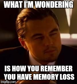 inception | WHAT I'M WONDERING IS HOW YOU REMEMBER YOU HAVE MEMORY LOSS | image tagged in inception | made w/ Imgflip meme maker