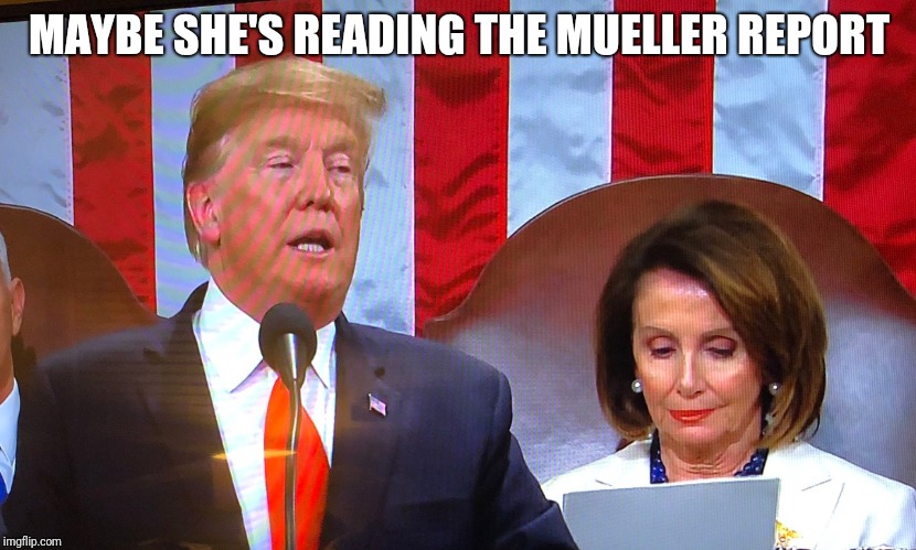 Rude Speaker Pelosi | MAYBE SHE'S READING THE MUELLER REPORT | image tagged in donald trump,nancy pelosi,rude | made w/ Imgflip meme maker