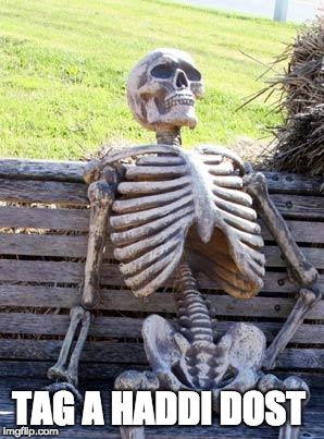 Waiting Skeleton Meme | TAG A HADDI DOST | image tagged in memes,waiting skeleton | made w/ Imgflip meme maker