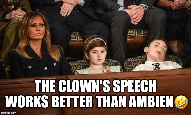 Trump’s SOTUS | THE CLOWN'S SPEECH WORKS BETTER THAN AMBIEN🤣 | image tagged in donald trump,clown,sotus,lol,ambien,sleeping | made w/ Imgflip meme maker