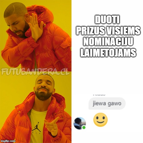 DRAKE | DUOTI PRIZUS VISIEMS NOMINACIJU LAIMETOJAMS | image tagged in drake | made w/ Imgflip meme maker