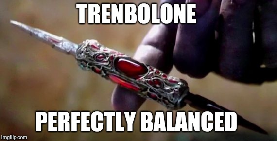 Thanos Perfectly Balanced | TRENBOLONE; PERFECTLY BALANCED | image tagged in thanos perfectly balanced | made w/ Imgflip meme maker