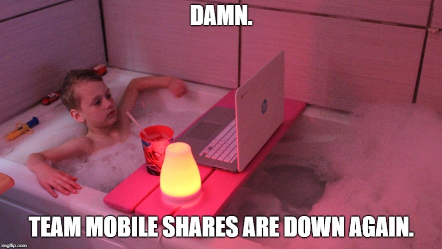 Bathtub kid. | DAMN. TEAM MOBILE SHARES ARE DOWN AGAIN. | image tagged in stock market,children,toys,bathtub,day trader,trumbo | made w/ Imgflip meme maker