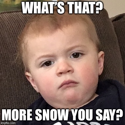 Grumpy Baby | WHAT’S THAT? MORE SNOW YOU SAY? | image tagged in grumpy baby | made w/ Imgflip meme maker