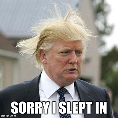 Donald Trump | SORRY I SLEPT IN | image tagged in donald trump | made w/ Imgflip meme maker