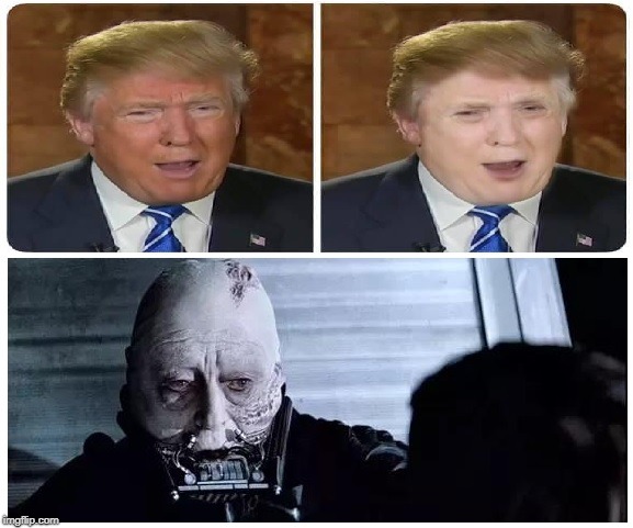 Getting undressed | image tagged in trump,vader,makeup,fake tan | made w/ Imgflip meme maker