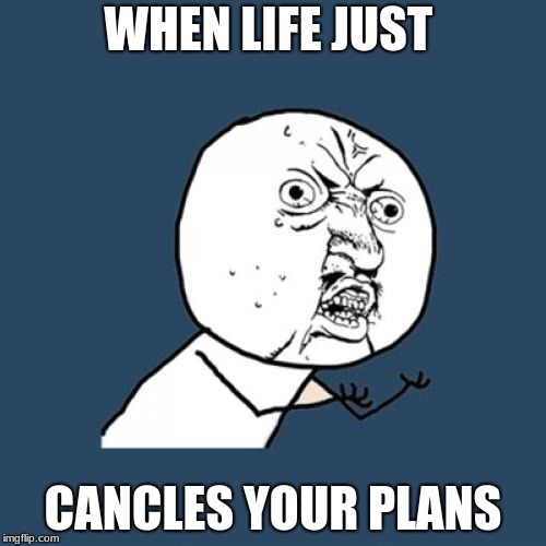 Y U No Meme | WHEN LIFE JUST; CANCELS YOUR PLANS | image tagged in memes,y u no | made w/ Imgflip meme maker
