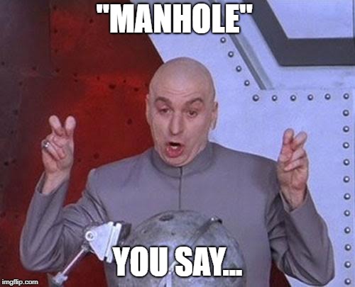 Dr Evil Laser | "MANHOLE"; YOU SAY... | image tagged in memes,dr evil laser | made w/ Imgflip meme maker