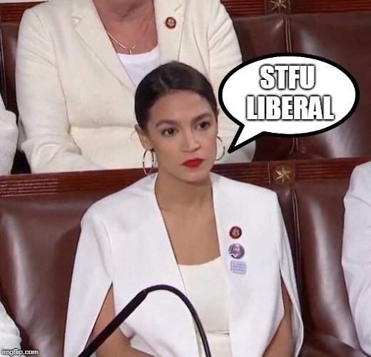 trump is a liberal to the left  | STFU LIBERAL | image tagged in alexandria ocasio-cortez | made w/ Imgflip meme maker