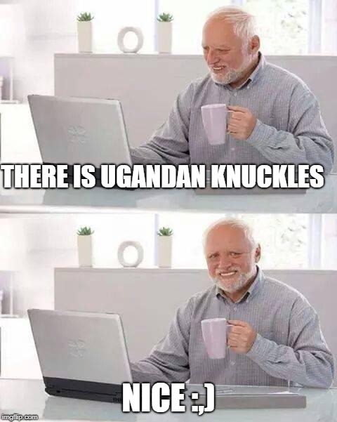 Hide the Pain Harold Meme | THERE IS UGANDAN KNUCKLES; NICE :,) | image tagged in memes,hide the pain harold | made w/ Imgflip meme maker