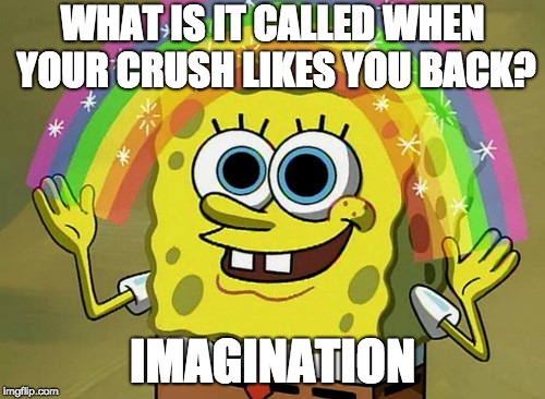 Imagination Spongebob Meme | WHAT IS IT CALLED WHEN YOUR CRUSH LIKES YOU BACK? IMAGINATION | image tagged in memes,imagination spongebob | made w/ Imgflip meme maker