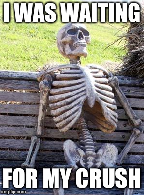 Waiting Skeleton | I WAS WAITING; FOR MY CRUSH | image tagged in memes,waiting skeleton | made w/ Imgflip meme maker