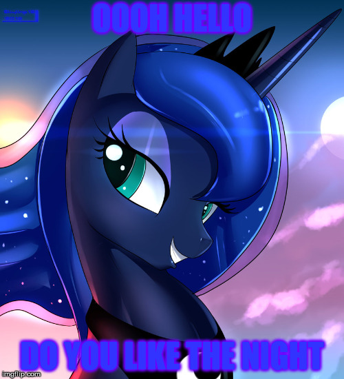 Teh Luna | OOOH HELLO; DO YOU LIKE THE NIGHT | image tagged in hello luna,mlp meme | made w/ Imgflip meme maker