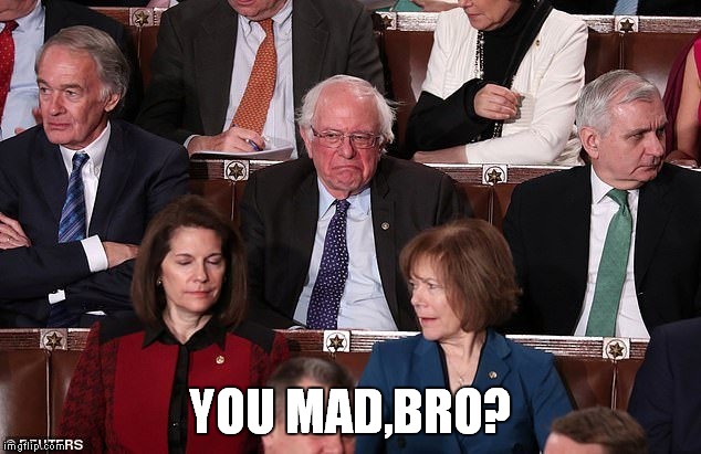 "America will NEVER be socialist!" | YOU MAD,BRO? | image tagged in bernie sanders,sotu,maga,donald trump,stupid liberals,socialism | made w/ Imgflip meme maker
