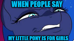 What Did You Just Say | WHEN PEOPLE SAY; MY LITTLE PONY IS FOR GIRLS | image tagged in princess luna,mlp meme,what did you say | made w/ Imgflip meme maker