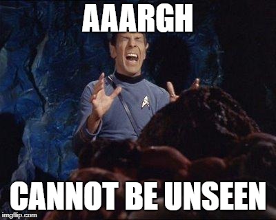 Spock Horta PAIN | AAARGH CANNOT BE UNSEEN | image tagged in spock horta pain | made w/ Imgflip meme maker