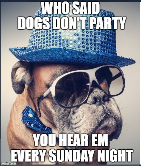 WHO SAID DOGS DON'T PARTY; YOU HEAR EM EVERY SUNDAY NIGHT | made w/ Imgflip meme maker