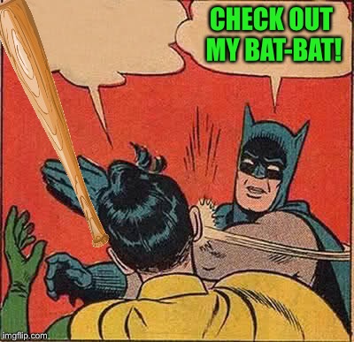 Batman Slapping Robin Meme | CHECK OUT MY BAT-BAT! | image tagged in memes,batman slapping robin | made w/ Imgflip meme maker