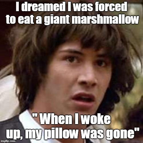 a giant marshmallow | I dreamed I was forced to eat a giant marshmallow; " When I woke up, my pillow was gone" | image tagged in funny | made w/ Imgflip meme maker
