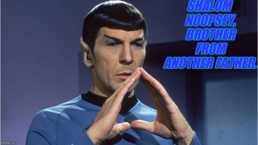 SHALOM NOOPSEY, BROTHER FROM ANOTHER FATHER. | image tagged in triangle spock | made w/ Imgflip meme maker