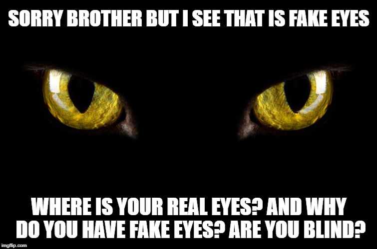 Sorry brother but I see that is fake eyes - Where is your real eyes? and why do you have fake eyes? are you blind? | SORRY BROTHER BUT I SEE THAT IS FAKE EYES; WHERE IS YOUR REAL EYES? AND WHY DO YOU HAVE FAKE EYES? ARE YOU BLIND? | image tagged in eyes,sorry brother but i see that is fake eyes - where is your real eyes and why do you have fake eyes are you blind,memes | made w/ Imgflip meme maker