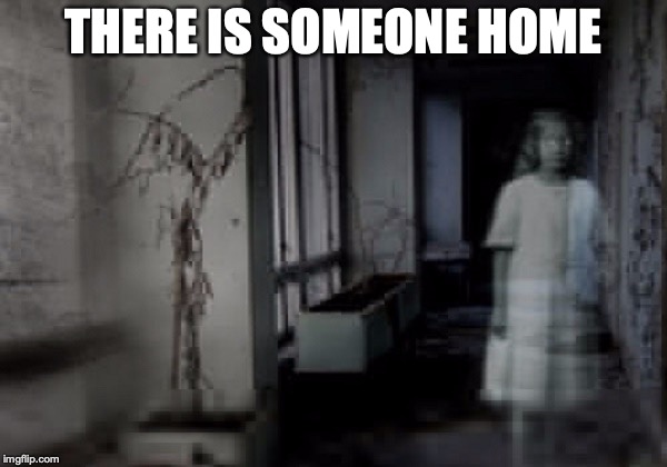 haunted hospital ghost | THERE IS SOMEONE HOME | image tagged in haunted hospital ghost | made w/ Imgflip meme maker