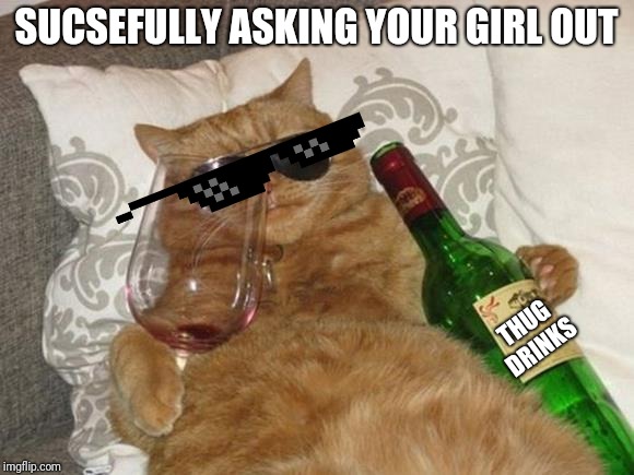 Funny Cat Birthday | SUCSEFULLY ASKING YOUR GIRL OUT; THUG DRINKS | image tagged in funny cat birthday | made w/ Imgflip meme maker