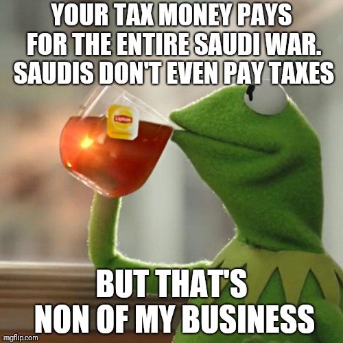 But That's None Of My Business | YOUR TAX MONEY PAYS FOR THE ENTIRE SAUDI WAR. SAUDIS DON'T EVEN PAY TAXES; BUT THAT'S NON OF MY BUSINESS | image tagged in memes,but thats none of my business,kermit the frog | made w/ Imgflip meme maker