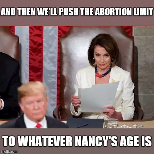 AND THEN WE'LL PUSH THE ABORTION LIMIT; TO WHATEVER NANCY'S AGE IS | image tagged in funny memes | made w/ Imgflip meme maker