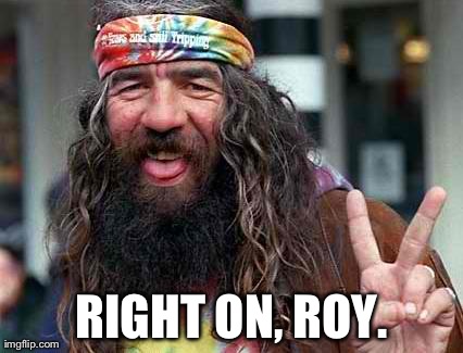 RIGHT ON, ROY. | image tagged in old hippie | made w/ Imgflip meme maker