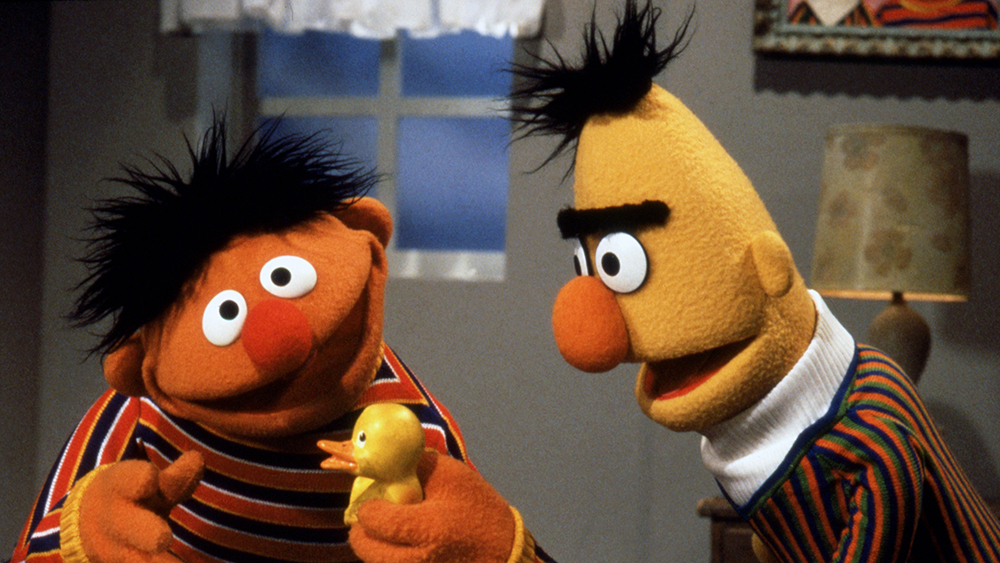 Ernie and Bert discuss Rubber Duckie Blank Meme Template