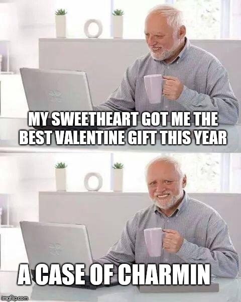 Hide the Pain Harold Meme | MY SWEETHEART GOT ME THE BEST VALENTINE GIFT THIS YEAR; A CASE OF CHARMIN | image tagged in memes,hide the pain harold | made w/ Imgflip meme maker