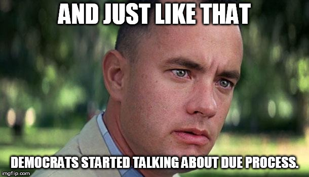 Welcome to Virginia! | AND JUST LIKE THAT; DEMOCRATS STARTED TALKING ABOUT DUE PROCESS. | image tagged in forest gump | made w/ Imgflip meme maker