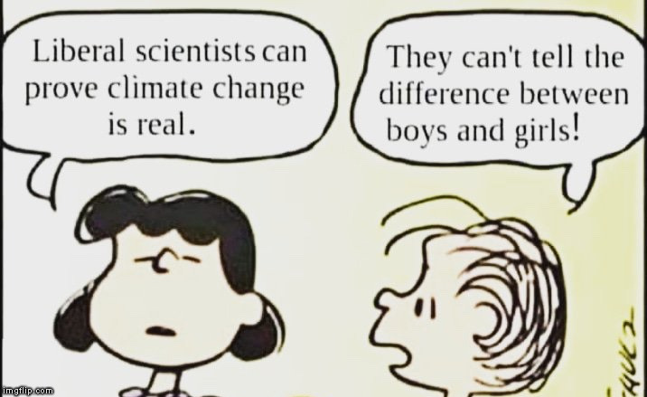 Now You Know ! | Liberal scientists can prove climate change is real. They can't tell the difference between boys and girls! | image tagged in memes,climate change,liberals,scientists,gender confusion,peanuts | made w/ Imgflip meme maker