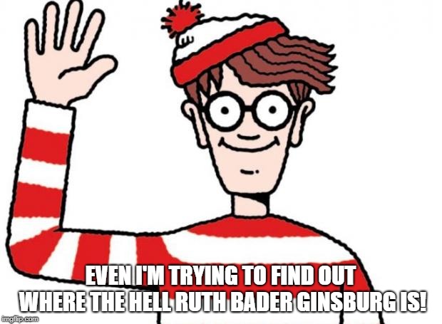Wally waldo | EVEN I'M TRYING TO FIND OUT WHERE THE HELL RUTH BADER GINSBURG IS! | image tagged in wally waldo | made w/ Imgflip meme maker