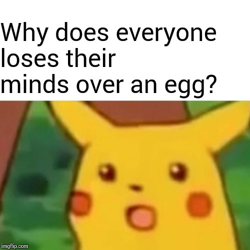 Surprised Pikachu Meme | Why does everyone loses their minds over an egg? | image tagged in memes,surprised pikachu | made w/ Imgflip meme maker
