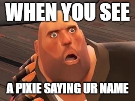 TF2 Heavy | WHEN YOU SEE; A PIXIE SAYING UR NAME | image tagged in tf2 heavy | made w/ Imgflip meme maker