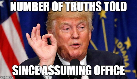 Trump truths and lies | NUMBER OF TRUTHS TOLD; SINCE ASSUMING OFFICE | image tagged in trump,truth,lies,trump lies,trump truth | made w/ Imgflip meme maker