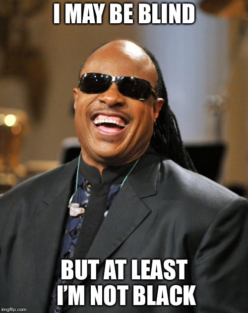 Stevie Wonder | I MAY BE BLIND BUT AT LEAST I’M NOT BLACK | image tagged in stevie wonder | made w/ Imgflip meme maker