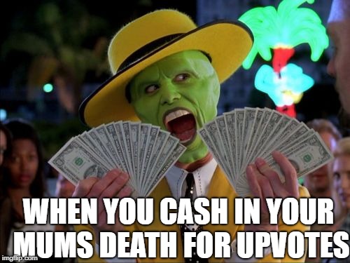 Money Money Meme | WHEN YOU CASH IN YOUR MUMS DEATH FOR UPVOTES | image tagged in memes,money money | made w/ Imgflip meme maker