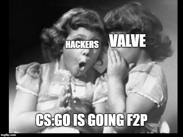 Friends sharing | HACKERS; VALVE; CS:GO IS GOING F2P | image tagged in friends sharing | made w/ Imgflip meme maker