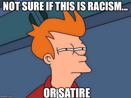 Watching Mel Brooks like | NOT SURE IF THIS IS RACISM... OR SATIRE | image tagged in memes,futurama fry | made w/ Imgflip meme maker