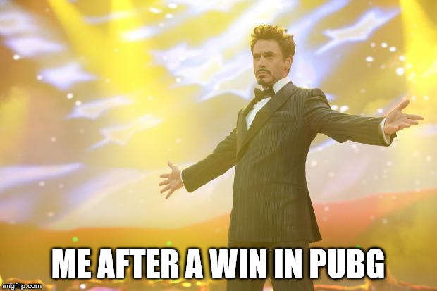 Tony Stark success | ME AFTER A WIN IN PUBG | image tagged in tony stark success | made w/ Imgflip meme maker