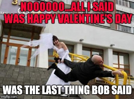 Gotta get memes in before I wallow in my loneliness and sorrow | WAS THE LAST THING BOB SAID | image tagged in valentines,memes,funny,all i said was,last words,gay marriage | made w/ Imgflip meme maker