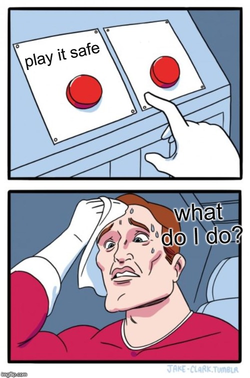 Two Buttons | play it safe; what do I do? | image tagged in memes,two buttons | made w/ Imgflip meme maker