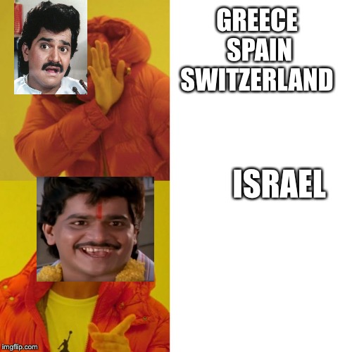 Drake Blank | GREECE SPAIN SWITZERLAND; ISRAEL | image tagged in drake blank | made w/ Imgflip meme maker