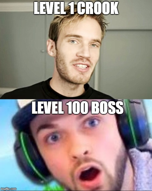Ali A vs Pewdiepie | LEVEL 1 CROOK; LEVEL 100 BOSS | image tagged in ali a,memes,funny cringe thing,level 1 crook,level 100 boss,pewdiepie | made w/ Imgflip meme maker